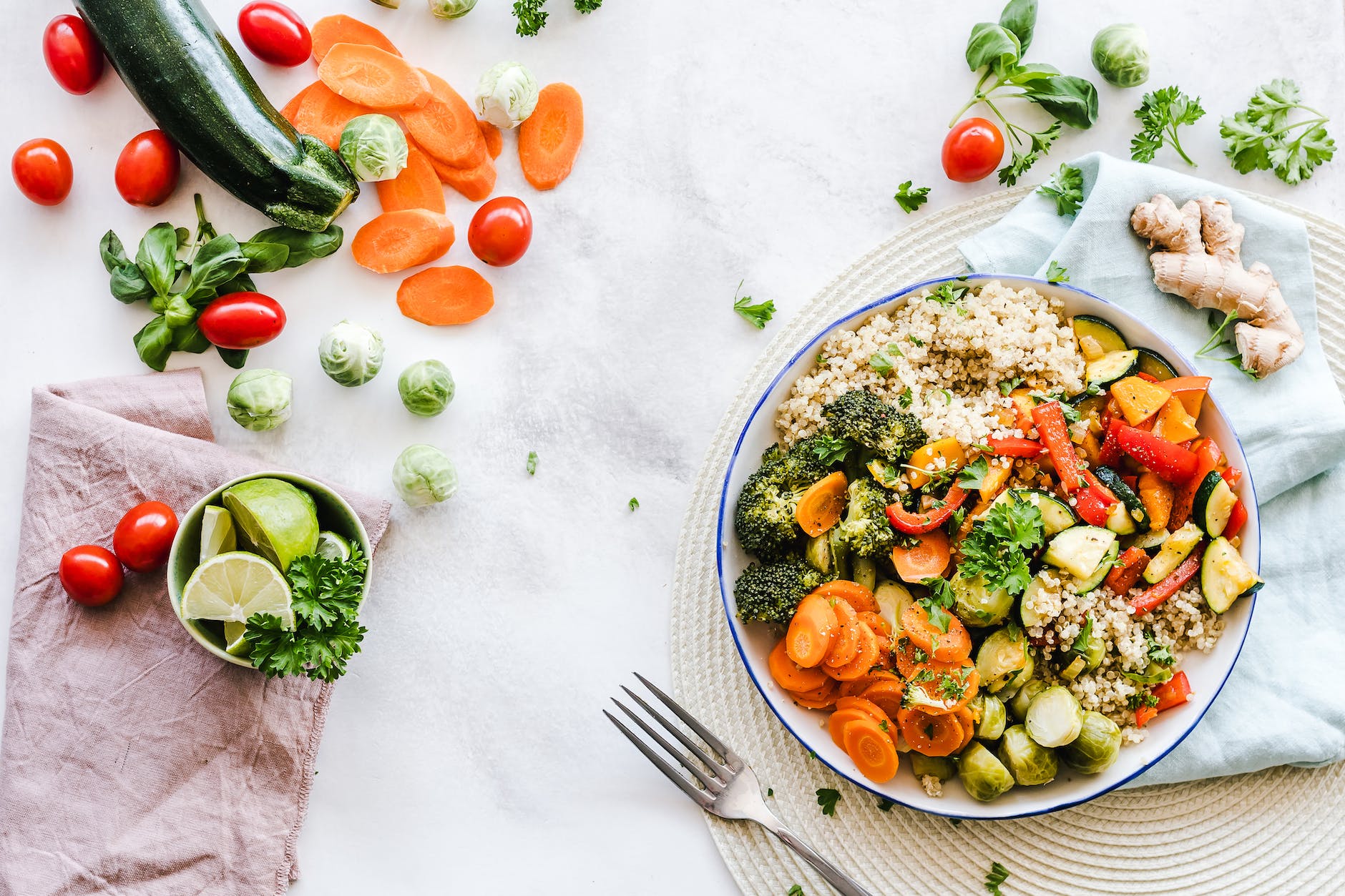 good food: flat lay photography of vegetable salad on plate