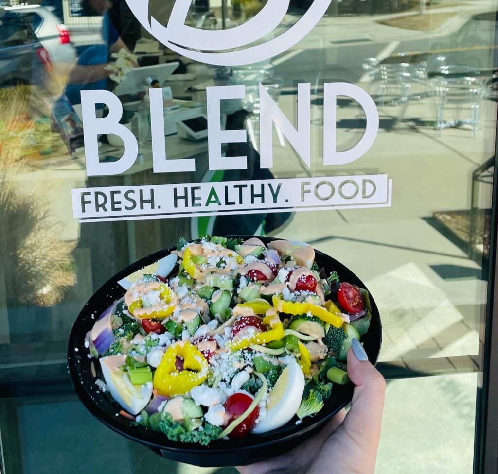 salad in front of the Blend Riverwalk door